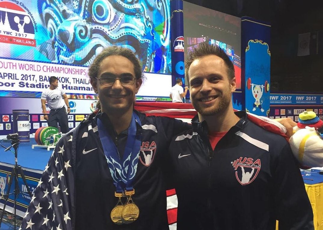 Harrison Maurus and Kevin Simons at 2017 IWF Youth World Championships (photo via Instagram - @usa_weightlifting