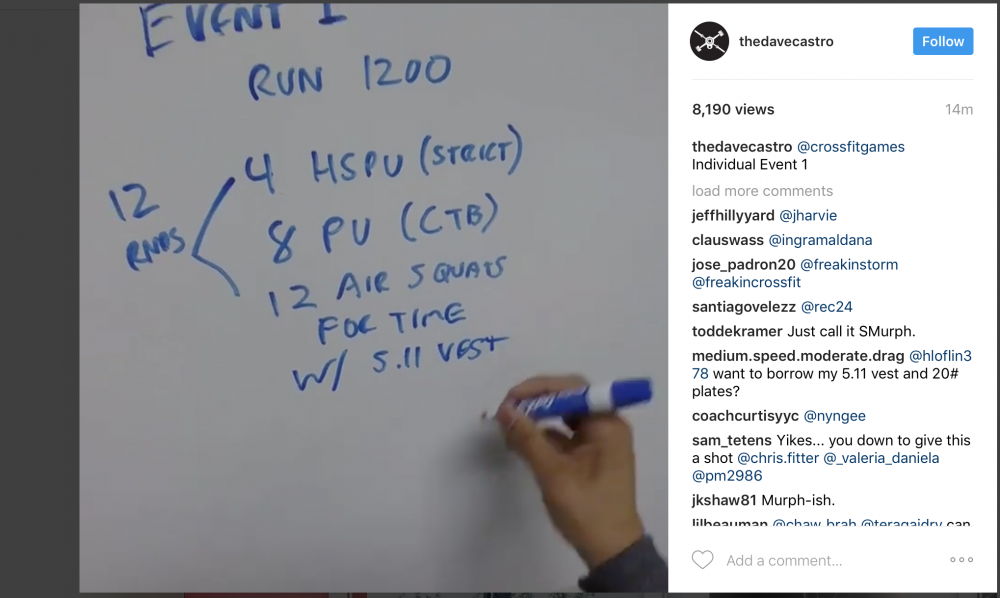 First individual workout of the 2017 CrossFit Regional announced by Dave Castro on Instagram